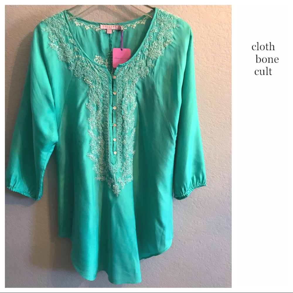 ✨NWT✨CALYPSO ST. BARTH Embroidered Silk TUNIC TOP